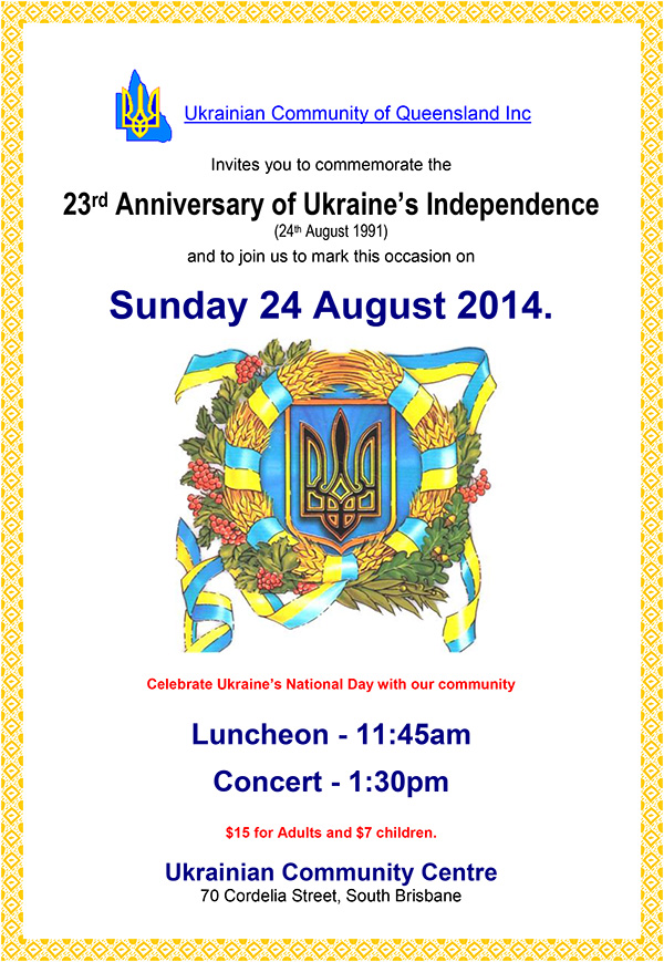 Ukrainian Independence Day Brisbane Flyer - English